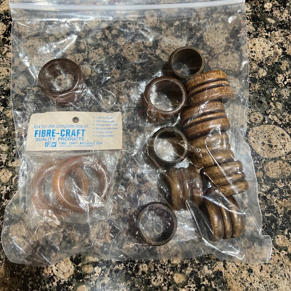 Vintage Fibre-Craft Wooden Rings and Mixed Wood Napkin Holder Lot 15pc